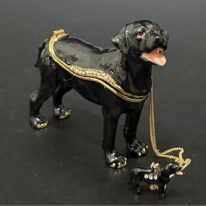 KINGSPOINT Black “Espresso the Labrador” Trinket Box w/ Hidden Necklace Pendant